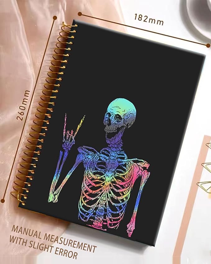 iampanda Spiral Journal Notebook,Funny Cool Strong TwinWire Binding with Premium Paper for Girl Women,60 Sheets A5 College Ruled NotebookJournal,Perfect for School Office Home Gifts,Colorful Skull
