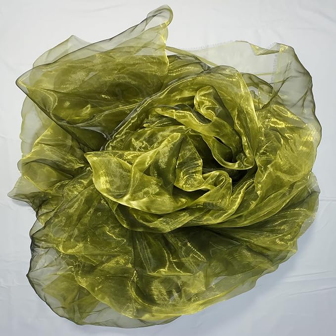 Two-Tone Iridescent Holographic Organza Fabric - 5.5 Yards | Lightweight Sheer Gauze Voile Tulle | for Dresses, Party Decor, DIY Crafts, Shiny Backdrops（Olive-Greenish Yellow