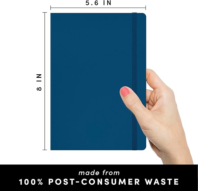 PAPERAGE Recycled Lined Journal Notebook, (Dark Blue), 160 Pages, Medium 5.6 in x 8 in - 100 GSM Thick Paper – College Ruled, Hardcover Journaling Notebook for Work, School & Note Taking