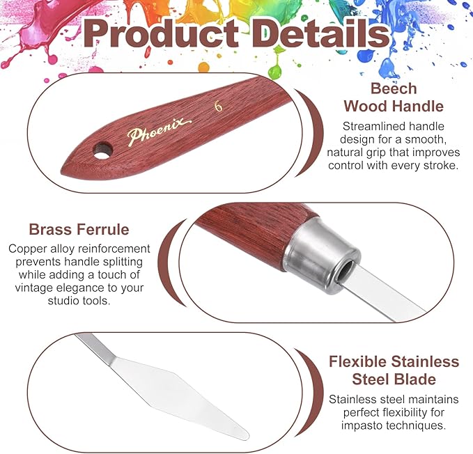 MECCANIXITY Pack of 1 Palette Knife No.6, 9.4" Long Palette Knives with Stainless Steel Flexible Spatula Pallet Knife and Wood Handle for Scraping, Mixing, Oil Acrylic Painting Canvas