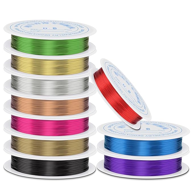 0.8 mm Dia. 10 Rolls Copper Jewelry Wire, 10 Assorted Colors Beading Wire for Jewelry Making Bracelet Earrings Rings Necklaces Flower Craft Projects
