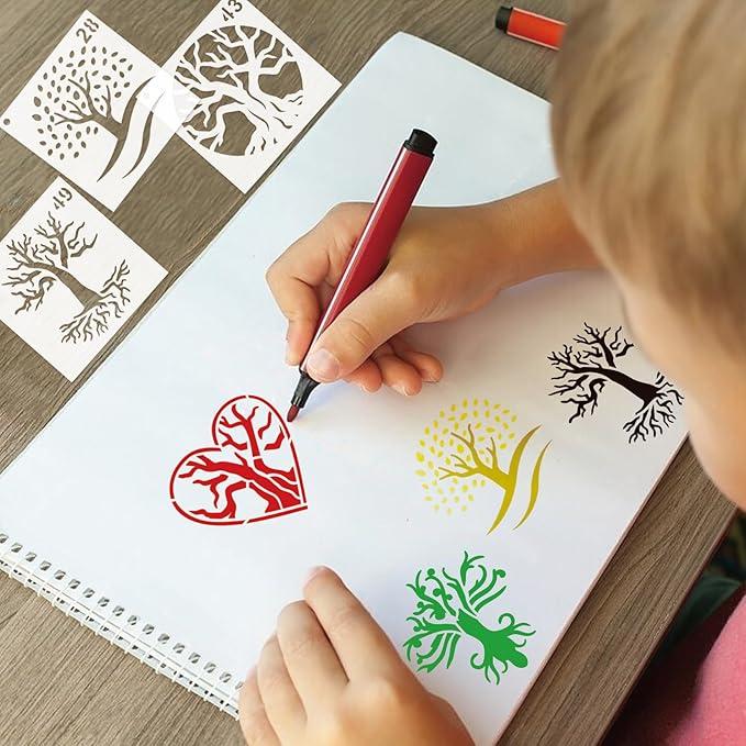 Small Stencils for Painting on Wood Reusable, 3 Inch Reusable Stencil for Craft Ornament Paint Template Stencils for Wall Card Rock Wood Signs Coasters Canvas Home Decor(Tree)