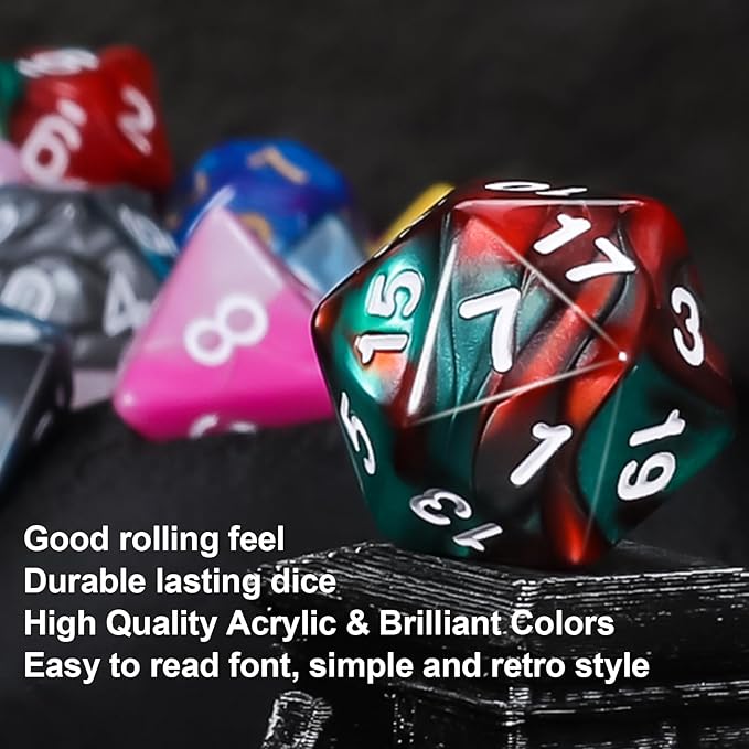 QMAY Polyhedral Dice - 8PCS Mystery Dice Set, Various Styles, Random D&D Dice Patterns & Dice Bag, DND Gifts, Suitable for Dungeons and Dragons, RPG, MTG,Role Playing Table Game