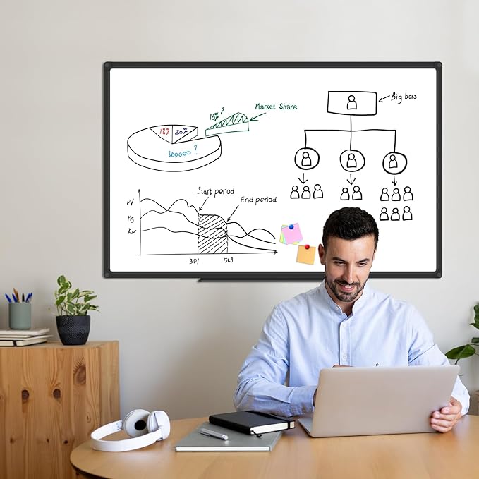 XBoard Magnetic Whiteboard 48 x 31 inch - Dry Erase Board with Black Aluminum Frame, White Board with Detachable Marker Tray
