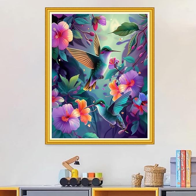 Magxvouy Cross Stitch Kits Stamped Full Range of Embroidery Kits,Cross Stitch Patterns Needlework Kits for Beginners 11CT Printed Kits&Hummingbird Flowers 16x20 inch