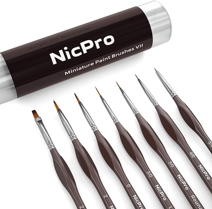 Nicpro 7 PCS Micro Fine Detail Paint Brush Set, Small Miniature Fine Tip Detail Brushes Kit for Acrylic Oil Watercolor, Models, Paint by Numbers, Miniature Painting, Craft, Rock Painting (Brown)