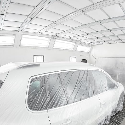 HARFINGTON 3 Rolls Pre-Taped Masking Film 78.7" x65.6ft Double Adhesive Tape and Drape Painters Plastic Drop Cloth Film with Tape Plastic Sheeting for Automotive Painting Covering