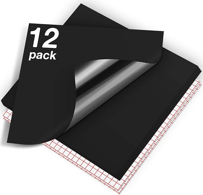 HTVRONT Black Permanent Vinyl, 12 Pack Black Vinyl for Cutting Machine - 10 Permanent Sheets 12" x 12"& 2 Transfer Tape Sheets for Party Decoration, Sticker, Craft Cutter, Car Decal (Matte)