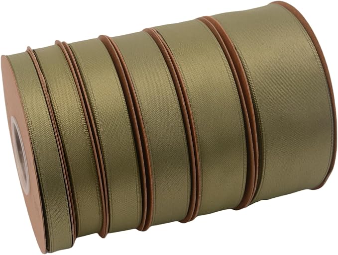 Double Side Satin Ribbon, Continuous 20 Yards,Use for Craft Bows Bouquet, Gift Wrapping, Wedding Decoration, Floral Arrangement (Army Green, 1-1/2 inch)