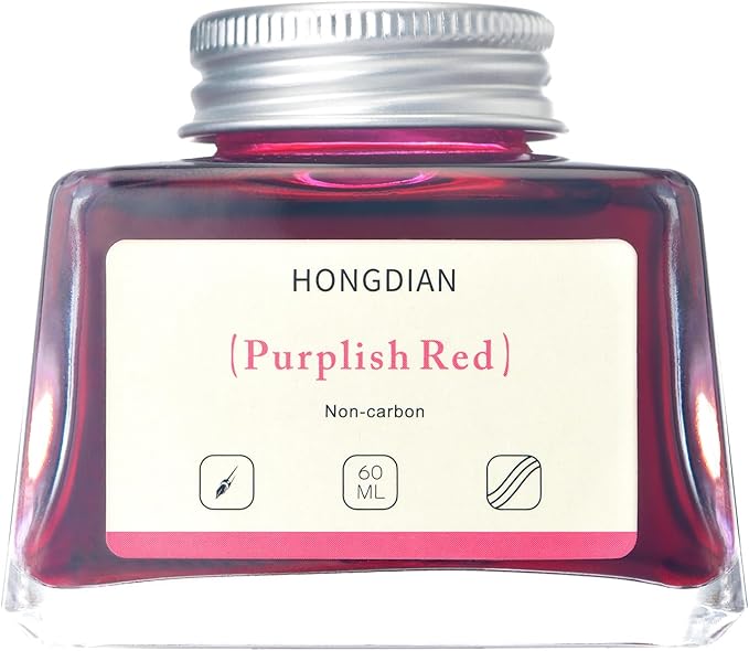 Hongdian Fountain Pen Bottled Ink Purplish Red Color, 60ml Non Carbon Inkwell Bottle, Artist Calligraphy Ink
