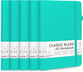 feela 5 Pack Notebooks Journals Bulk, Hardcover Notebook Classic Ruled Lined Journals with Pen Holder for Women Girls School Business Supplies, with 5 Black Pens, 120 GSM, 5.1”x8.3”, A5, Aqua