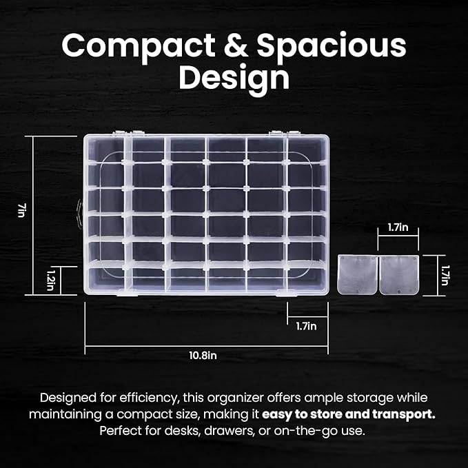 4pack 36 Grids Plastic Clear Organizer Box Bead Storage Containers with Adjustable Dividers for Craft Jewelry Fishing Tackles Parts Storage with 4 Sheets Label Stickers