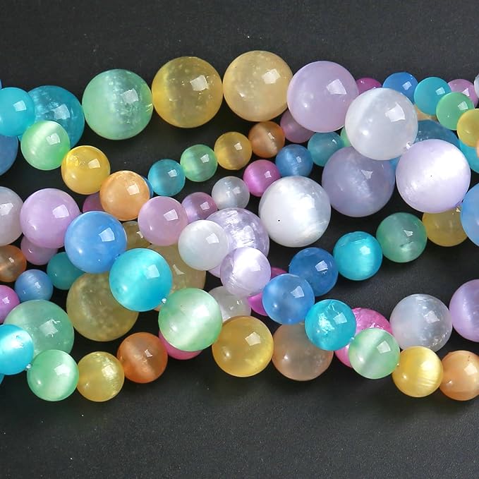 4MM 180pcs Mixed Color Selenite Gypsum Beads Natural Stone Round Loose Beads for Jewelry Making DIY Bracelet Necklace 2 Strands 32"