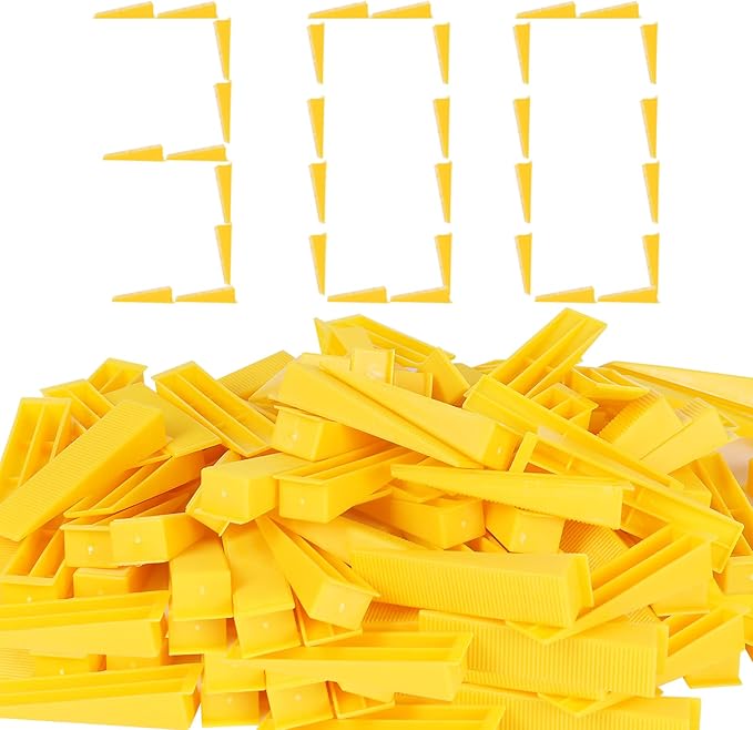 300 Pcs Reusable Leveling Wedges,Reusable Tile Leveling System Wedges for 1/8" Spacers,1/16" Spacers,1/32" Spacersand Tile Leveling System Kit,for Tile Leveler Installation(300yellow Reusable Wedges)