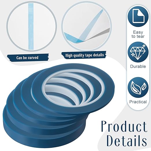 Xuniea 5 Rolls of Vinyl Tape Masking Tape Automotive Car Auto Paint for Curves, High Temperature Vinyl Low Tack(Navy,1/16, 1/8,1/4, 1/2, 3/4 Inch)