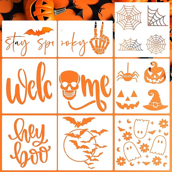 Halloween Stencils for Door Mats Welcome Skeleton Doormat Stencils Boo Spooky Stencil Templates for Painting on Wood Fabrics Crafts Decor
