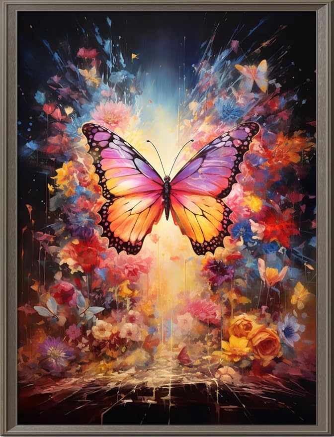 Leczany Cross Stitch Stamped Kit for Adults or Kids - Colorful Butterfly | DIY Embroidery Starter Patterns Craft Kit Needlepoint for Beginner | 11CT, 3 Strands | 13x16.9 inches