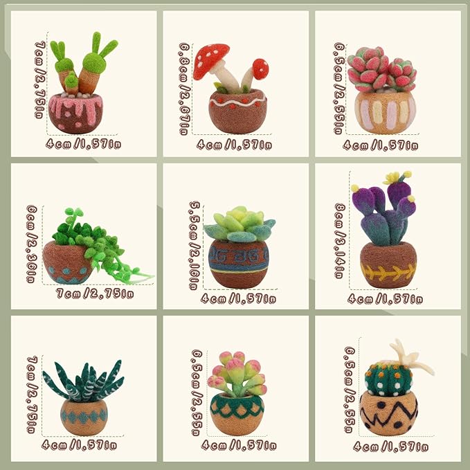 Yizzvb Needle Felting Kit, 9 Pcs Succulent Needle Felt Beginner Kits, Wool Felting Kit Including Wool Roving, Felting Pad, Felting Needles and Instructions for DIY Craft Home Decoration