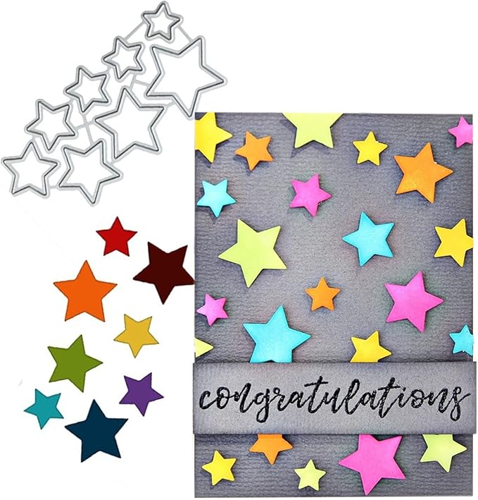 Metal Cutting Dies DIY Embossing Stencil Template Scrapbooking Card Making Mold Photo Album Arts Crafts Tools (8 Stars- 7.8x4cm)