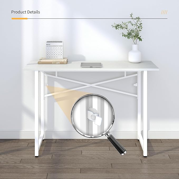 Folding Desk 47 inch No Assembly Required Home Office Table, Writing Gaming Computer Camping Desk, White