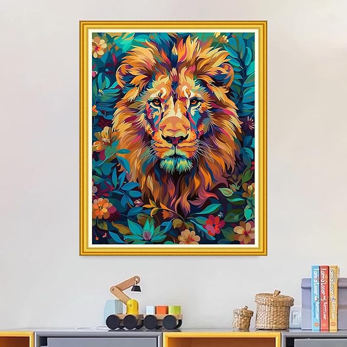 Magxvouy Cross Stitch Kits Stamped Full Range of Embroidery Kits,Cross Stitch Patterns Needlework Kits for Beginners 11CT Printed Kits&Colorful Lion 16x20 inch