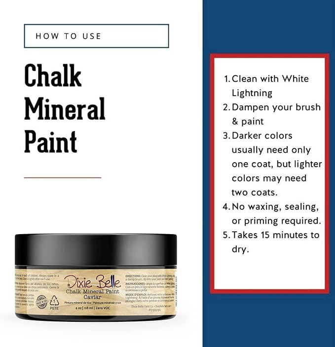 Dixie Belle Paint Company Chalk Finish Furniture Paint - Caviar (4oz) - Matte Black Chic Chalk Mineral DIY Furniture Paint