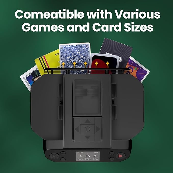 Automatic Card shuffler and Dealer 2-in-1 Machine 2025, 1-12 Player, Rotatable 360°, Remote Card Calling, Ultra Quiet, Rechargeable, for Board Games and Poker, Casino Card, UNO, Five Crowns