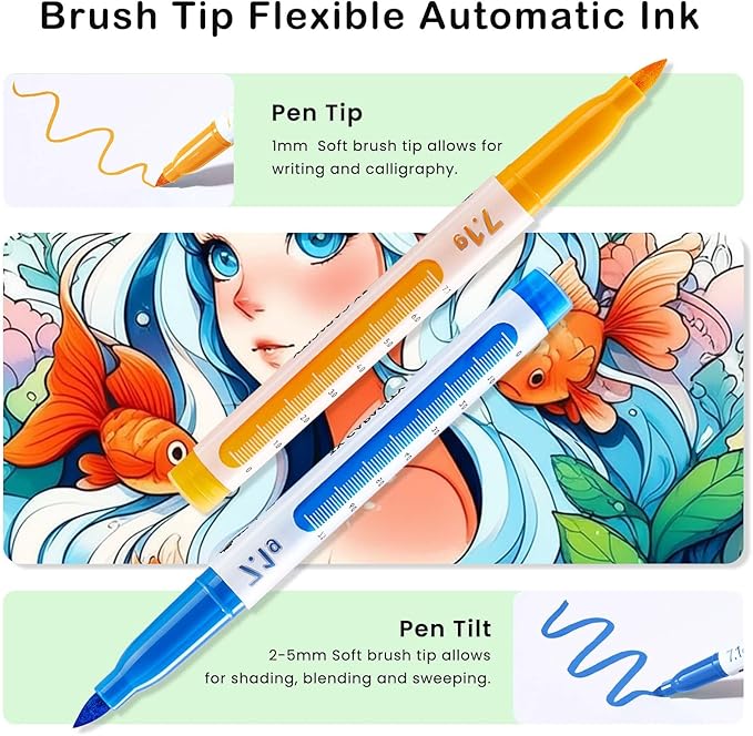 Mooking Acrylic Paint Markers Brush Tip, 36 Colors Acrylic Markers with Automatic Ink Control - 7.1G Large Capacity Quick Drying Waterproof Paint Pens for Rock, Egg, Wood, Fabric, Glass, DIY Crafts