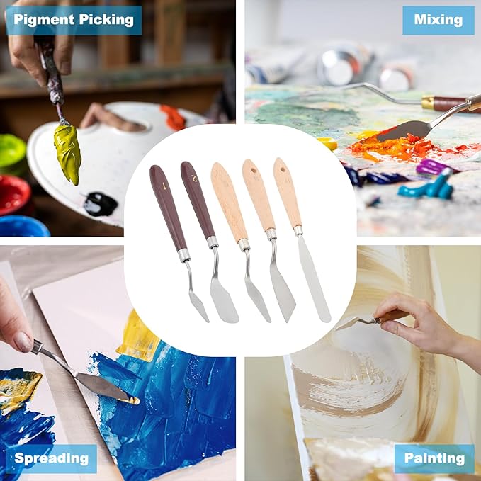 PATIKIL Art Spatula, No.10 20mm Stainless Steel Flexible Palette Knife Painting Knife Painting Spatula Oil Painting Mixing Scraper with Wood Handle for Canvas Acrylic Painting, Brown
