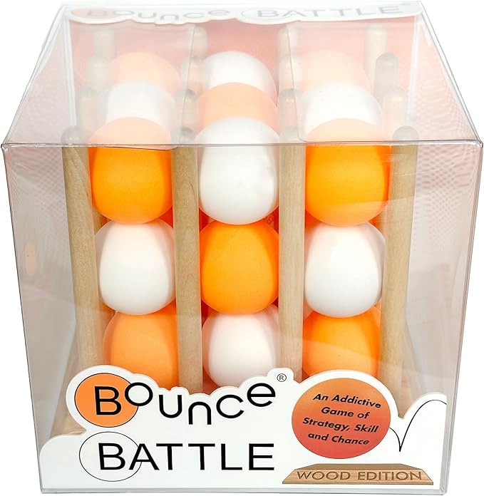 Bounce Battle™ Wood Edition – Family & Party Game for Kids, Teens & Adults – Fast-Paced Skill and Strategy Tabletop Game – Includes 27 Balls & Wooden Cube – Game of The Year Award Winner