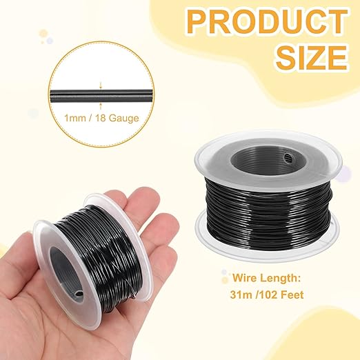uxcell 18 Gauge / 1mm Anodized Aluminum Wire for Jewelry Craft Making, 102 Feet Bendable Flexible Wire for DIY Home Decor Gardening Sculpture, Black