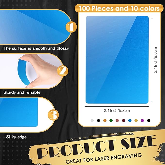weparmeety 100 Pcs Metal Engraving Blanks Colorful Aluminum Sheet Laser Engraving Business Card Multipurpose DIY Gift Cards 86 x 54 x 0.21 mm（10 Colors)