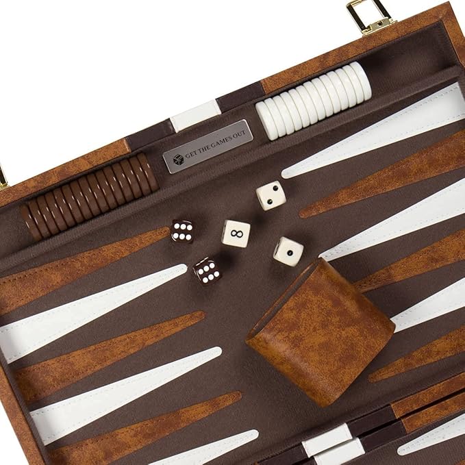 Get The Games Out Backgammon Set, Classic Board Game Case, 2 Players, Includes Strategy & Tip Guide, Perfect for Parties and Family Game Nights - Extra Large, Brown
