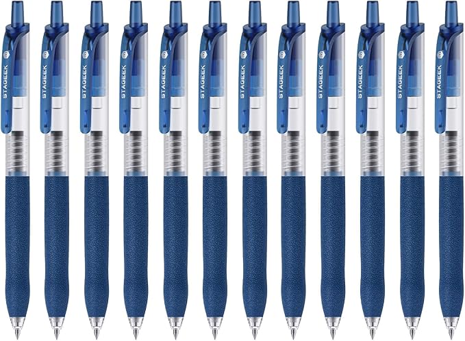 0.5mm Gel Pens Fine Point Smooth Writing Pens, 12PCS Blue Ink Pens, Retractable Leather-Like Blue Gel Pens, Business Gel Pen for Journaling, Writing, School, Office Use (Blue)