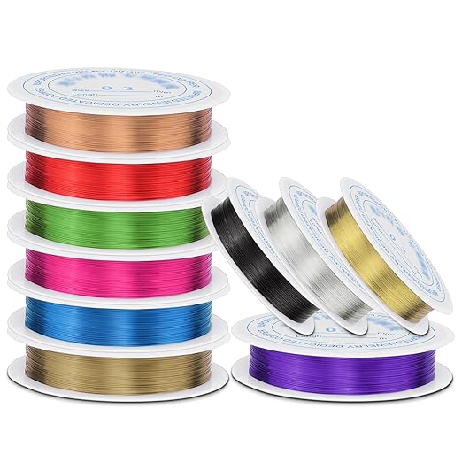 0.3 mm Dia. 10 Rolls Copper Jewelry Wire, 10 Assorted Colors Beading Wire for Jewelry Making Bracelet Earrings Rings Necklaces Flower Craft Projects