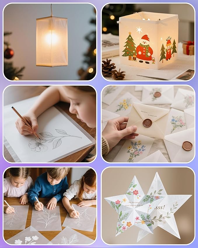 Vellum Paper 8.5 x 11 Translucent Printable 100gsm/68lbs Vellum Tracing Paper Translucent Vellum Paper for Invitation Greeting Cards Tracing Paper Pad for Drawing Sketching Writing (30 Sheets)
