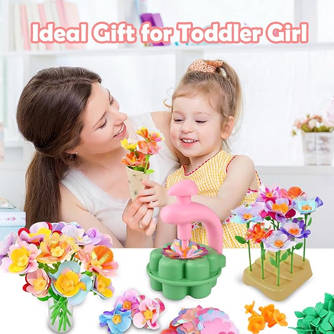 Fabric Flower Bouquets Toys, DIY Craft Kits Toys for Kids, Educational Arts & Crafts Toy, Build Your Own Flowers, DIY Creative Activity Christmas Birthday Gift for 4 5 6 7 8+ Year Old Toddler Girls