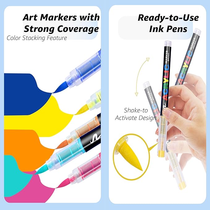 36 Colors No bleeding Non-Toxic Multi-Surface Flexible Tip Acrylic Paint Brush Markers Set, Water-Based Painting Art Pens for Canvas, Glass, Wood, Paper, Ceramic