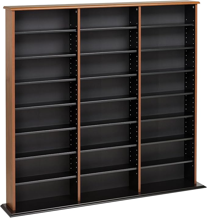 Prepac 3 Column Tall Cabinet Media Storage, Triple Width Wall, Cherry/Black
