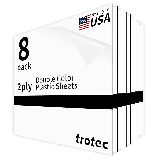 Trotec TroLase | 12"x12"x1/32", 8 Pcs | White/Black| 2 Ply | Modified Acrylic | Laser Engraving Double Color Plastic Sheet | Engraving Blanks for Laser, Saw, Guillotine | Made in USA