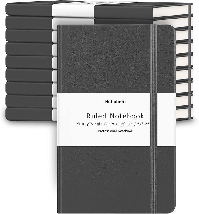 Huhuhero Notebooks Journal, College Ruled Notebook, Premium Thick Paper Lined Journal, Hardcover Notebook for Office Home School Business Writing Note Taking Journaling, 5"×8.25" (10, Dark Gray)