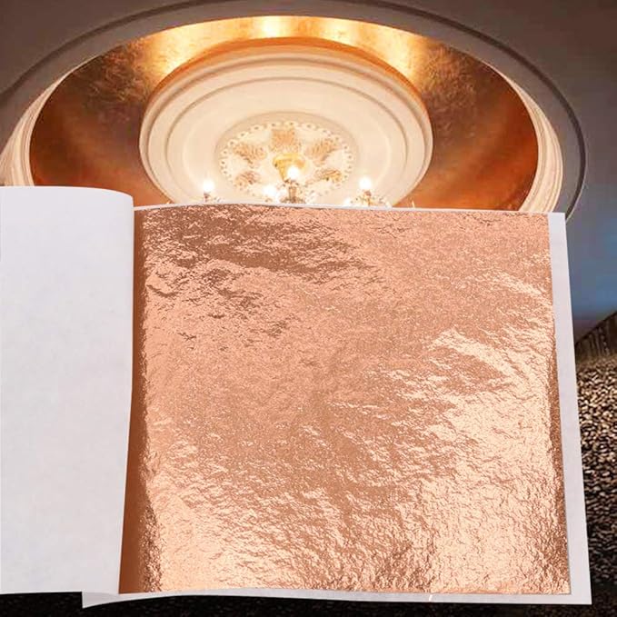 KINNO Imitation Gold Foil Sheets - Rose Gold Leaf Paper Multipurpose for Nails, Handcrafts, Picture Frames, Arts Decoration, Sculpture, Wall, Line, and Furniture, 100 Sheets 3.15 by 3.35 Inches