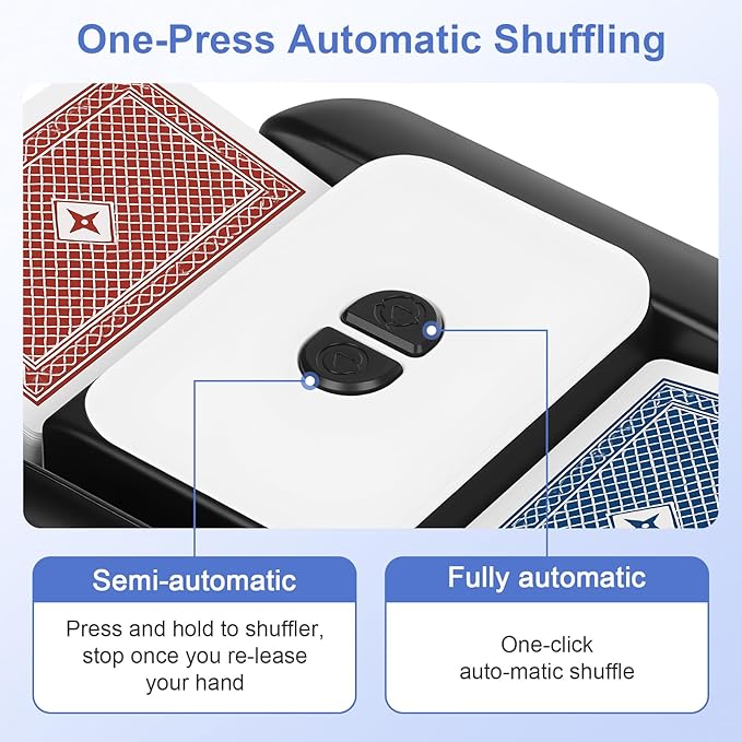 BEE&FLOWER Card Shuffler 2600mAh Rechargeable Auto-Stop Automatic Card Shuffler Low Noise Fits 1-2 Decks Compatible with Poker, UNO, Blackjack, Phase 10