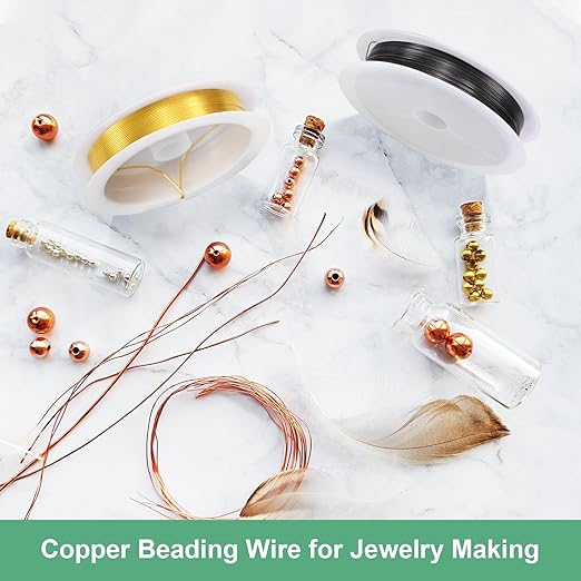 0.3 mm/28 Gauge Copper Wire for Jewelry Making, 49.2FT Copper Beading Craft Wire for Jewelry/Weaving/DIY Crafting/Planting, Color-Retaining [15M, Light Golden]
