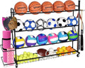 Basketball Rack, Shooting Training Rolling Ball Stand, Garage Organizer with Wheels, 4-Layer Sports Equipment Storage Holder with Baskets and Hooks for Soccer Baseball Footballs Volleyball