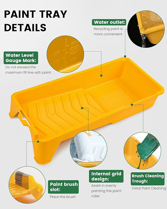 Voomey 4 Inch Paint Roller Tray - 12 Pack Plastic Liners & 1x Roller Frame, 4" Paint Tray Set, for Home Decor, Walls and Furniture Painting