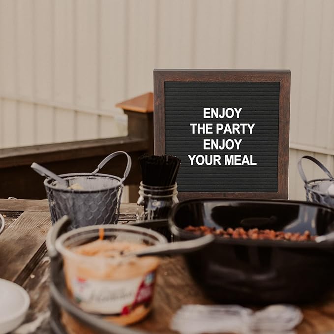 PATIKIL Felt Letter Board, 10x10Inches Brown Wooden Changeable Message Board with Storage Bag Stand for Kitchen Menu Classroom Farmhouse Decor Notes, White Letter