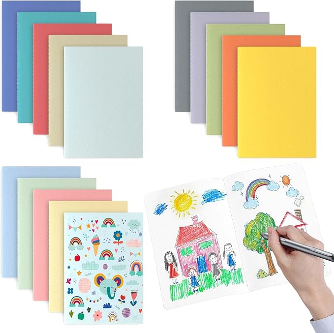 Oucaru Journaling Notebooks A5 Notebook college Blank Sketch Book 16 Pack Small Kraft Notebooks Bulk 8.3x5.5 Inches, 16 Colors Drawing Notebook Soft Cover Steno Pads School Supplies