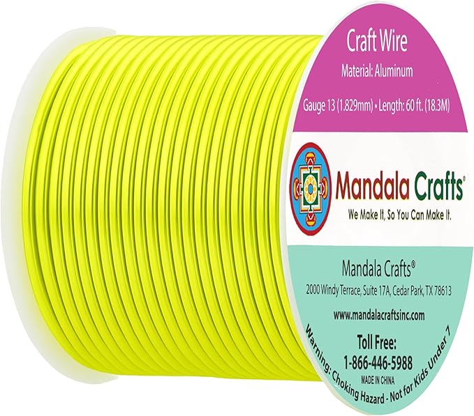 Mandala Crafts 13 Gauge Anodized Aluminum Craft Wire for Jewelry Making - 60 FT Colored Flexible Yellow Green Wire - Bendable for Bonsai Armature Crafting Sculpting
