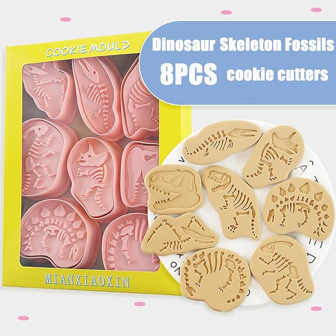 Cookie Cutters Set, 3D Plastic Cookie Cutter with Plunger Stamps Biscuit Cutters Cake Baking Fondant Embosser Stamps Cookie Molds for DIY, Kitchen, Birthday Party (dinosaur)